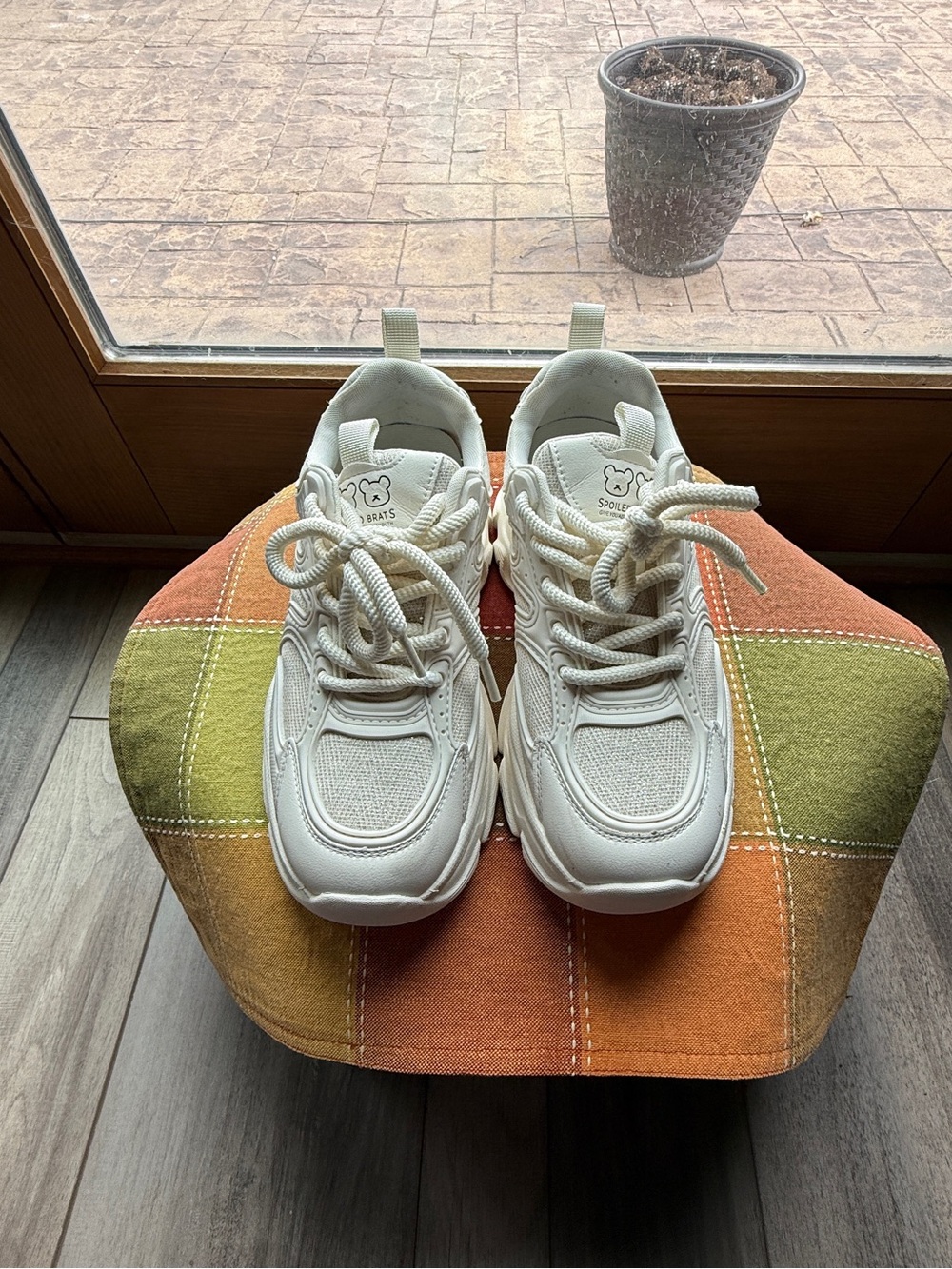 Women’s White Chunky Lace-Up Sneakers Size 5.5